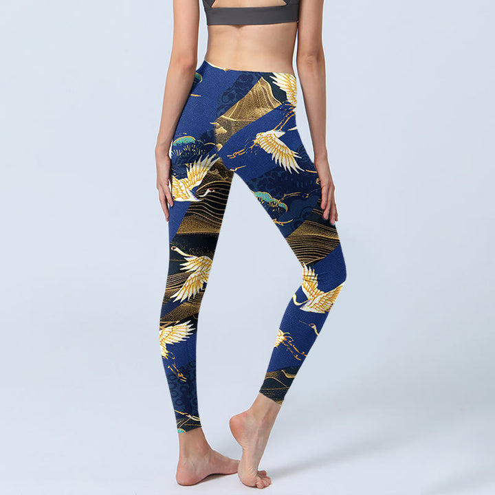 Leggings de sport à imprimé Buddha Stones Mountain Temple Red Crowned Crane Pantalon de yoga pour femme - image 4