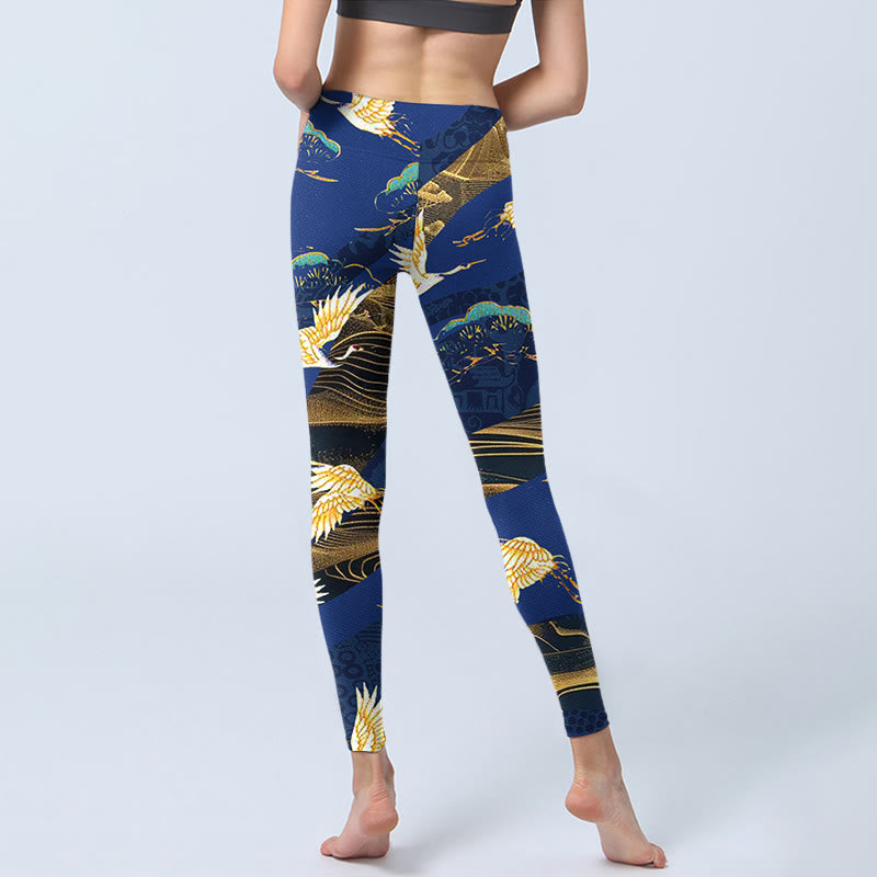 Leggings de sport à imprimé Buddha Stones Mountain Temple Red Crowned Crane Pantalon de yoga pour femme - image 6