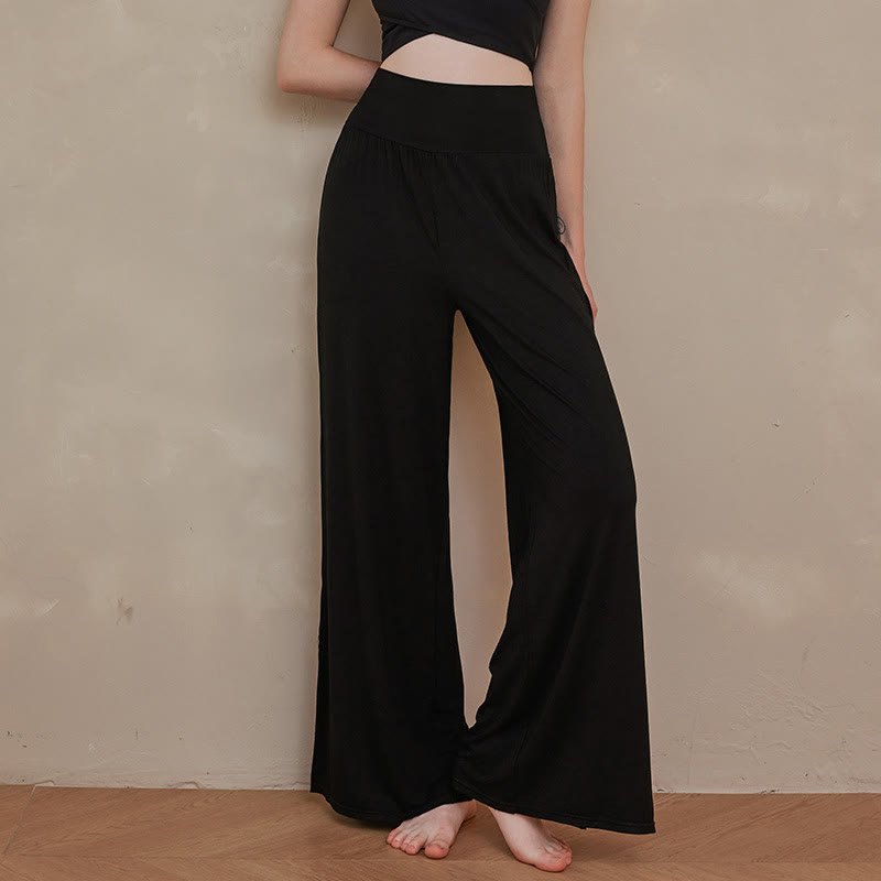 Pantalon large en coton élastique taille haute décontracté pour femme Buddha Stones - Noir - US6，UK/AU10，EU38 (XL) - image 12