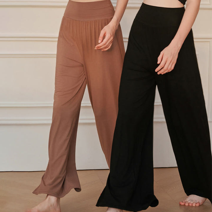 Pantalon large en coton élastique taille haute décontracté pour femme Buddha Stones - image 14