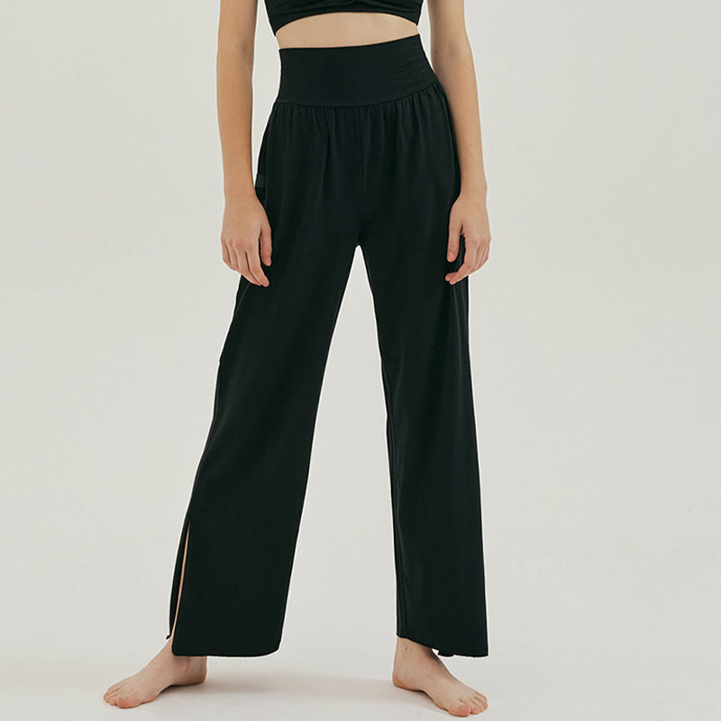 Pantalon Leica décontracté ample à ourlet noué et taille haute pour femme avec poches Buddha Stones - Noir - US4，UK/AU8，EU36 (L) - image 8
