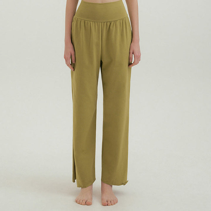 Pantalon Leica décontracté ample à ourlet noué et taille haute pour femme avec poches Buddha Stones - OliveDrab - US4，UK/AU8，EU36 (L) - image 38
