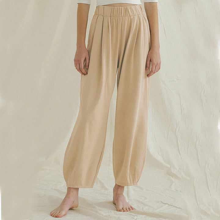 Pantalon Leica décontracté ample à ourlet noué et taille haute pour femme avec poches Buddha Stones - Blé - US4，UK/AU8，EU36 (L) - image 16
