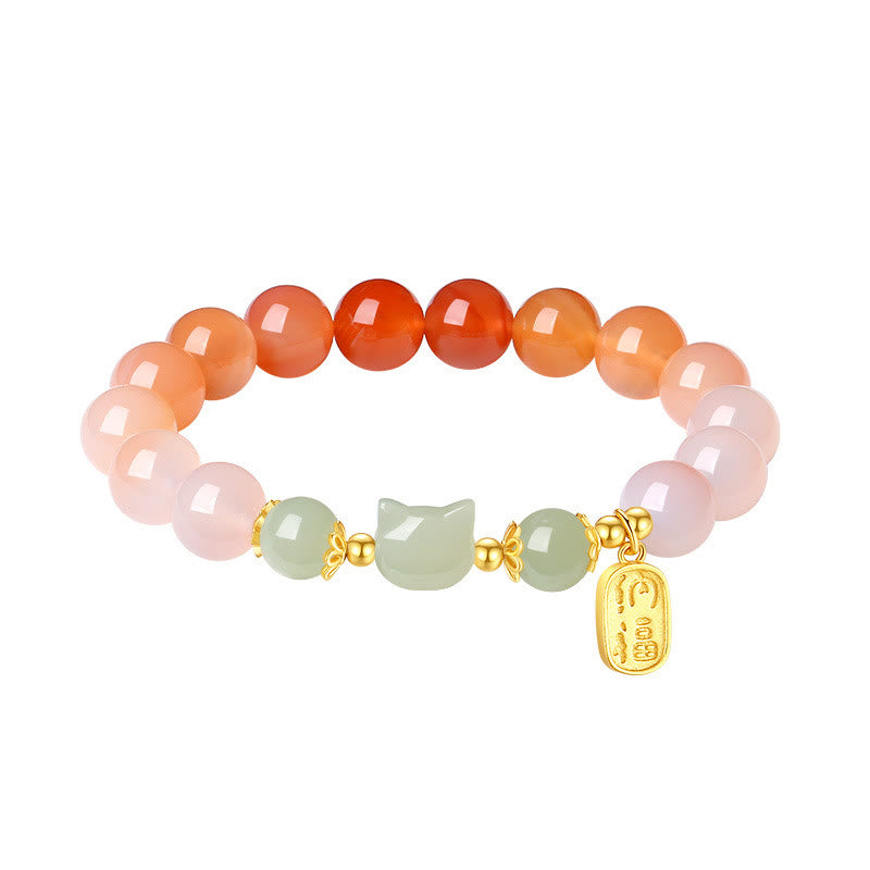 Bracelet de confiance en argent sterling 925 avec Buddha Stones et jade Hetian en agate rouge avec personnage de chat Fu - image 12