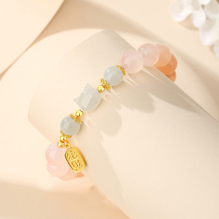 Bracelet de confiance en argent sterling 925 avec Buddha Stones et jade Hetian en agate rouge avec personnage de chat Fu - image 3