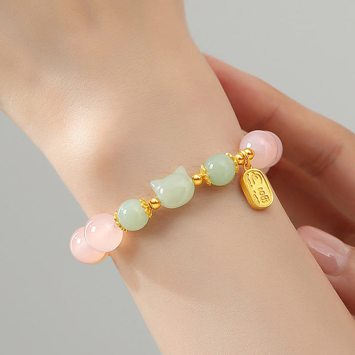 Bracelet de confiance en argent sterling 925 avec Buddha Stones et jade Hetian en agate rouge avec personnage de chat Fu - image 3