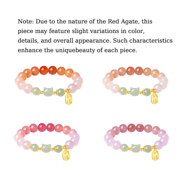 Bracelet de confiance en argent sterling 925 avec Buddha Stones et jade Hetian en agate rouge avec personnage de chat Fu - image 12