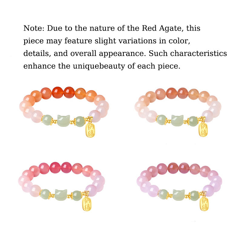 Bracelet de confiance en argent sterling 925 avec Buddha Stones et jade Hetian en agate rouge avec personnage de chat Fu - image 13