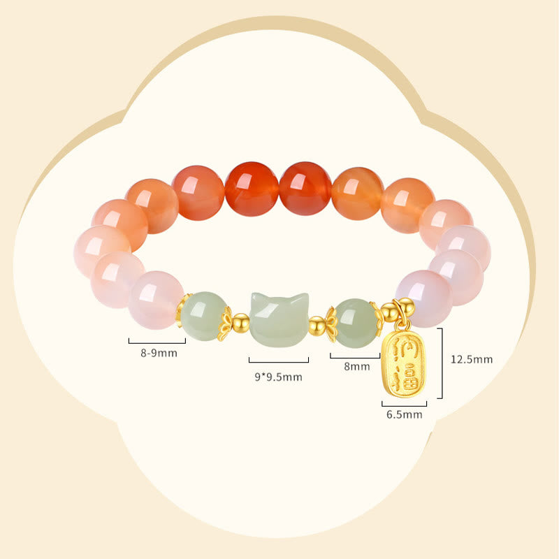 Bracelet de confiance en argent sterling 925 avec Buddha Stones et jade Hetian en agate rouge avec personnage de chat Fu - image 11