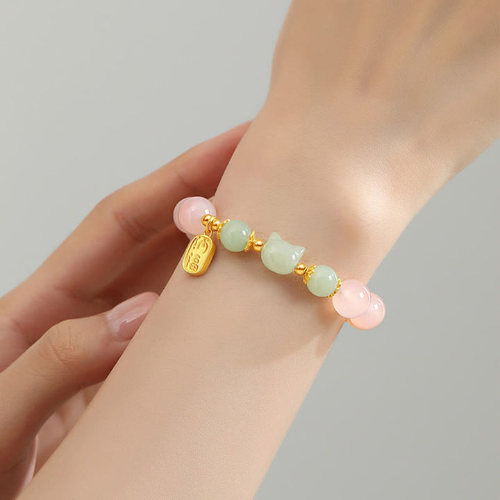 Bracelet de confiance en argent sterling 925 avec Buddha Stones et jade Hetian en agate rouge avec personnage de chat Fu - image 5