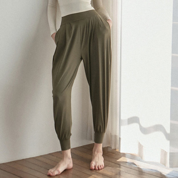 Pantalon décontracté uni taille haute à séchage rapide pour femme Leica avec poches Buddha Stones - image 2