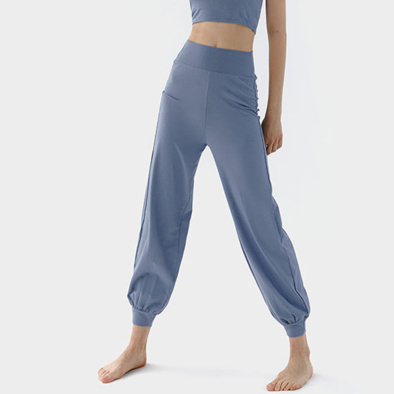 Pantalon décontracté uni taille haute à séchage rapide pour femme Leica Buddha Stones - Bleu acier - US4，UK/AU8，EU36 (L) - image 11