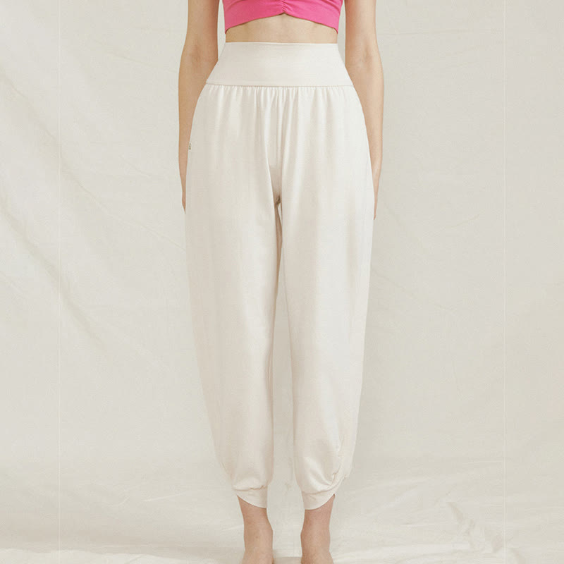 Pantalon décontracté uni taille haute en coton à séchage rapide avec poches pour femme Buddha Stones - image 1