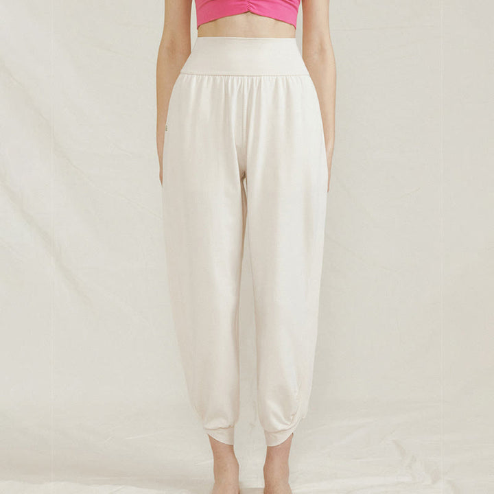 Pantalon décontracté uni taille haute en coton à séchage rapide avec poches pour femme Buddha Stones - image 1