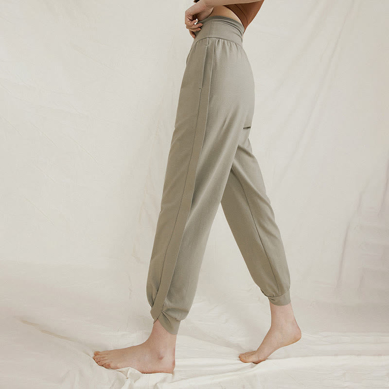 Pantalon décontracté uni taille haute en coton à séchage rapide avec poches pour femme Buddha Stones - image 7