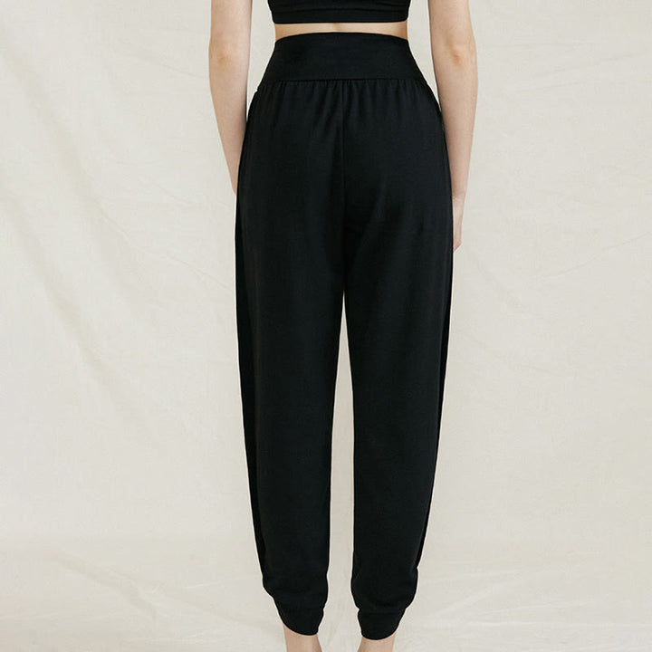 Pantalon décontracté uni taille haute en coton à séchage rapide avec poches pour femme Buddha Stones - Noir - US4，UK/AU8，EU36 (L) - image 13