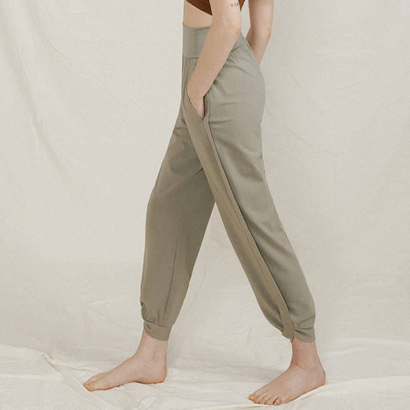Pantalon décontracté uni taille haute en coton à séchage rapide avec poches pour femme Buddha Stones - image 12
