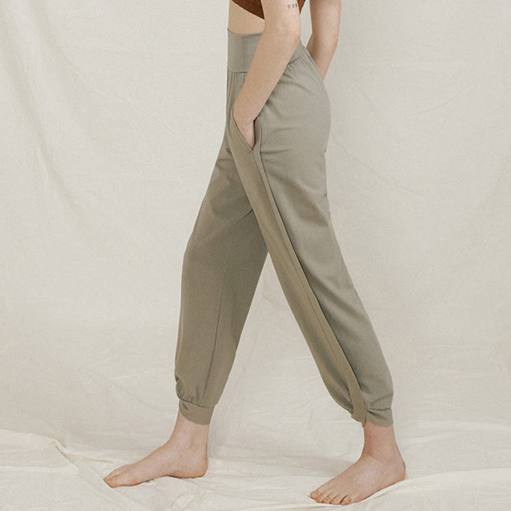 Pantalon décontracté uni taille haute en coton à séchage rapide avec poches pour femme Buddha Stones - image 12