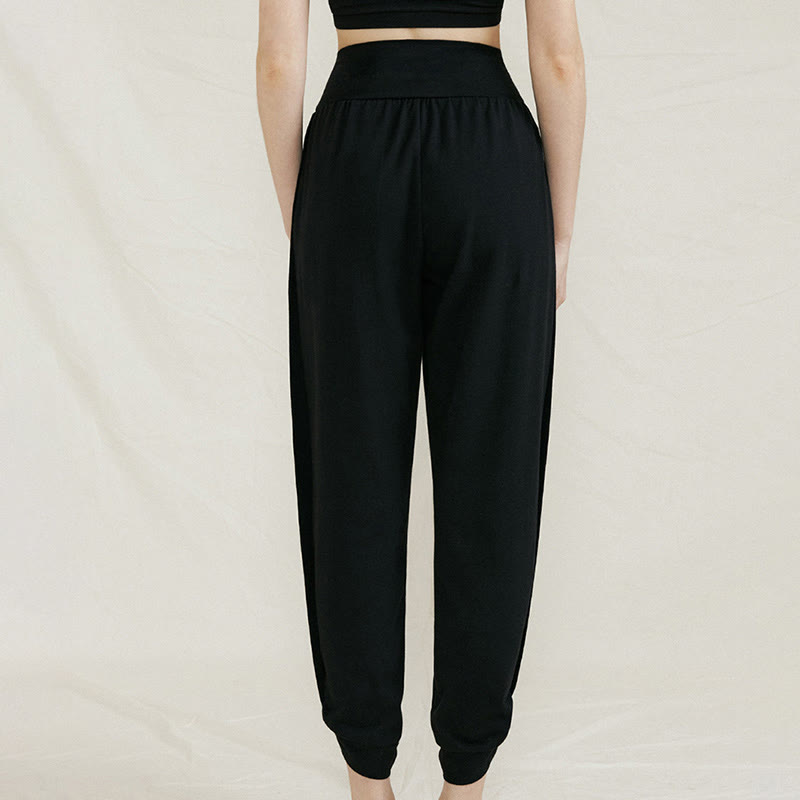 Pantalon décontracté uni taille haute en coton à séchage rapide avec poches pour femme Buddha Stones - Noir - US4，UK/AU8，EU36 (L) - image 14