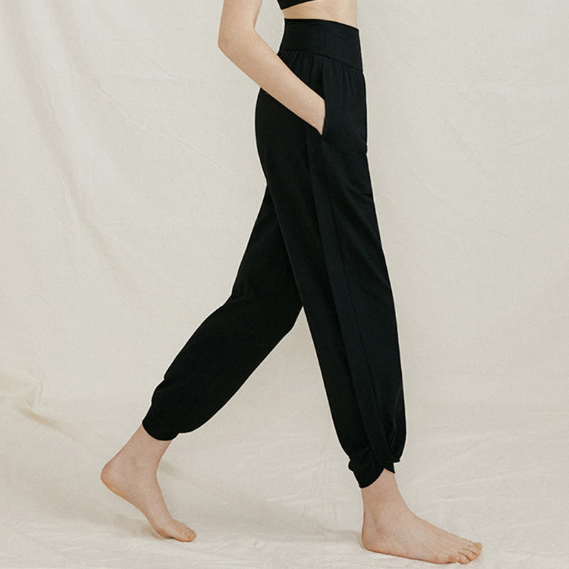 Pantalon décontracté uni taille haute en coton à séchage rapide avec poches pour femme Buddha Stones - image 15