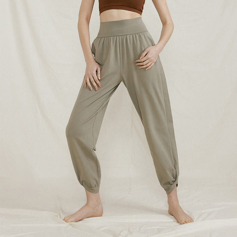 Pantalon décontracté uni taille haute en coton à séchage rapide avec poches pour femme Buddha Stones - Vert foncé - US4，UK/AU8，EU36 (L) - image 5