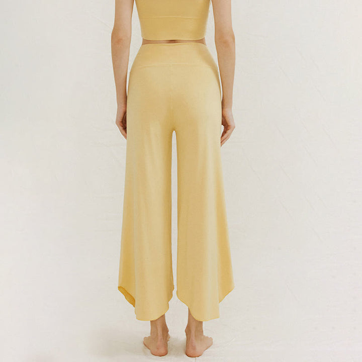 Pantalon large Leica décontracté uni ample à ourlet géométrique irrégulier pour femme Buddha Stones - image 6