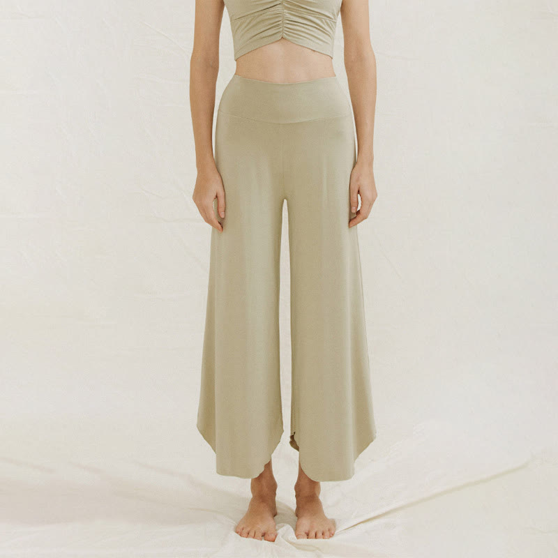 Pantalon large Leica décontracté uni ample à ourlet géométrique irrégulier pour femme Buddha Stones - Vert foncé - US4，UK/AU8，EU36 (L) - image 12