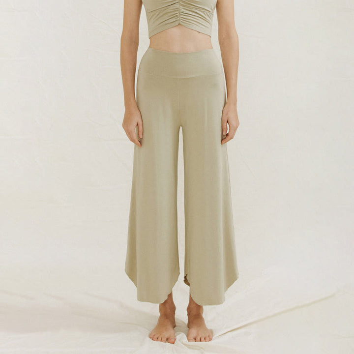 Pantalon large Leica décontracté uni ample à ourlet géométrique irrégulier pour femme Buddha Stones - Vert foncé - US4，UK/AU8，EU36 (L) - image 12
