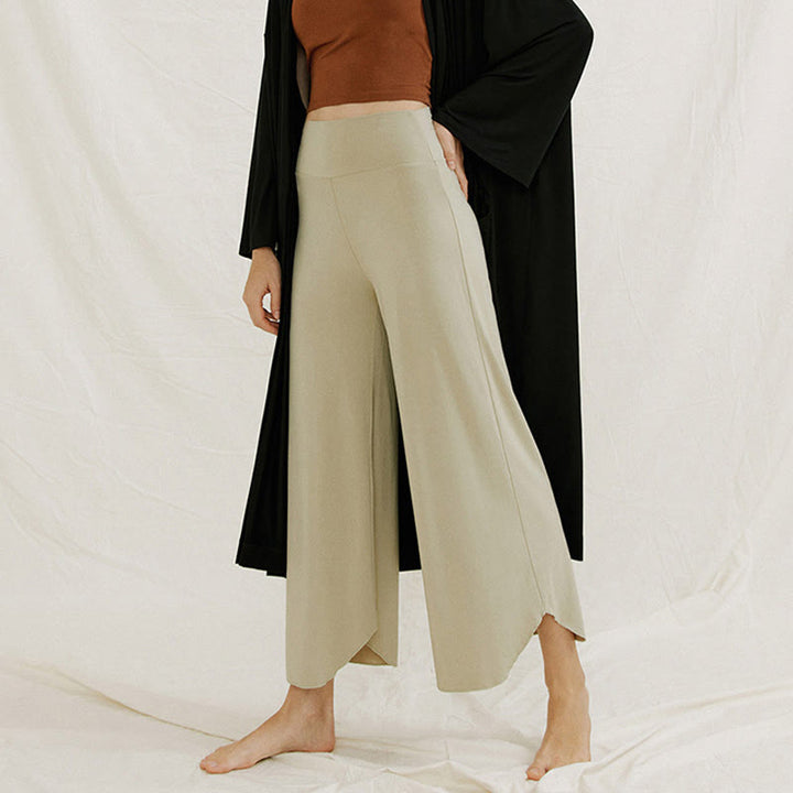 Pantalon large Leica décontracté uni ample à ourlet géométrique irrégulier pour femme Buddha Stones - image 15