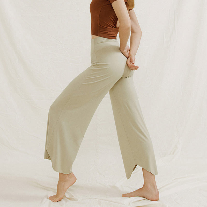 Pantalon large Leica décontracté uni ample à ourlet géométrique irrégulier pour femme Buddha Stones - image 20