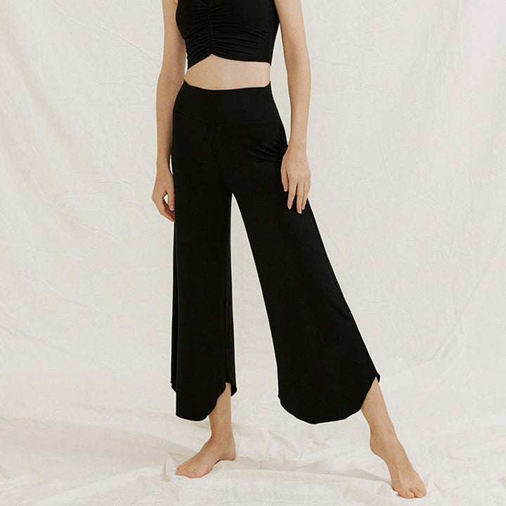 Pantalon large Leica décontracté uni ample à ourlet géométrique irrégulier pour femme Buddha Stones - image 29