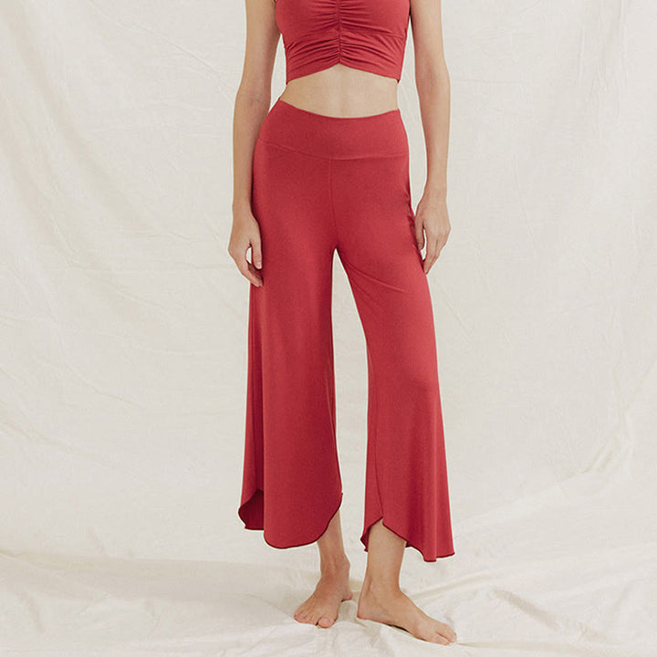 Pantalon large Leica décontracté uni ample à ourlet géométrique irrégulier pour femme Buddha Stones - image 5