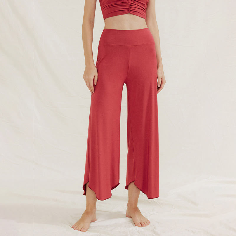 Pantalon large Leica décontracté uni ample à ourlet géométrique irrégulier pour femme Buddha Stones - Rouge - US4，UK/AU8，EU36 (L) - image 1