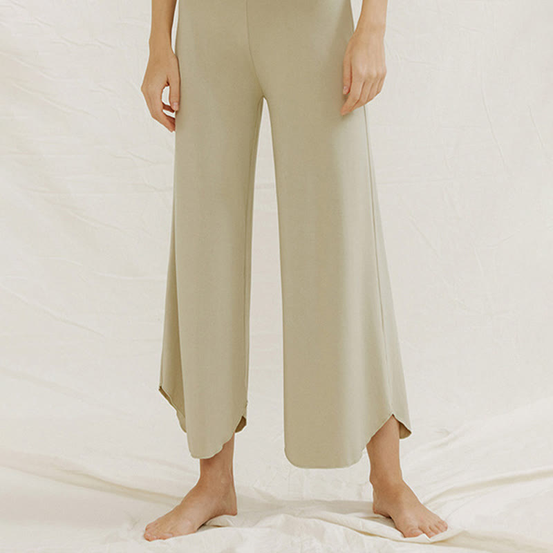 Pantalon large Leica décontracté uni ample à ourlet géométrique irrégulier pour femme Buddha Stones - image 16