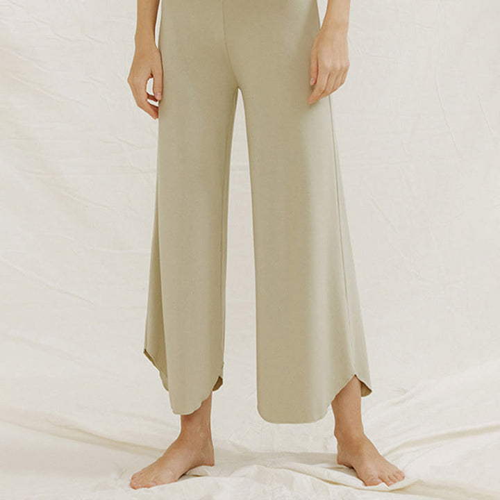 Pantalon large Leica décontracté uni ample à ourlet géométrique irrégulier pour femme Buddha Stones - image 16