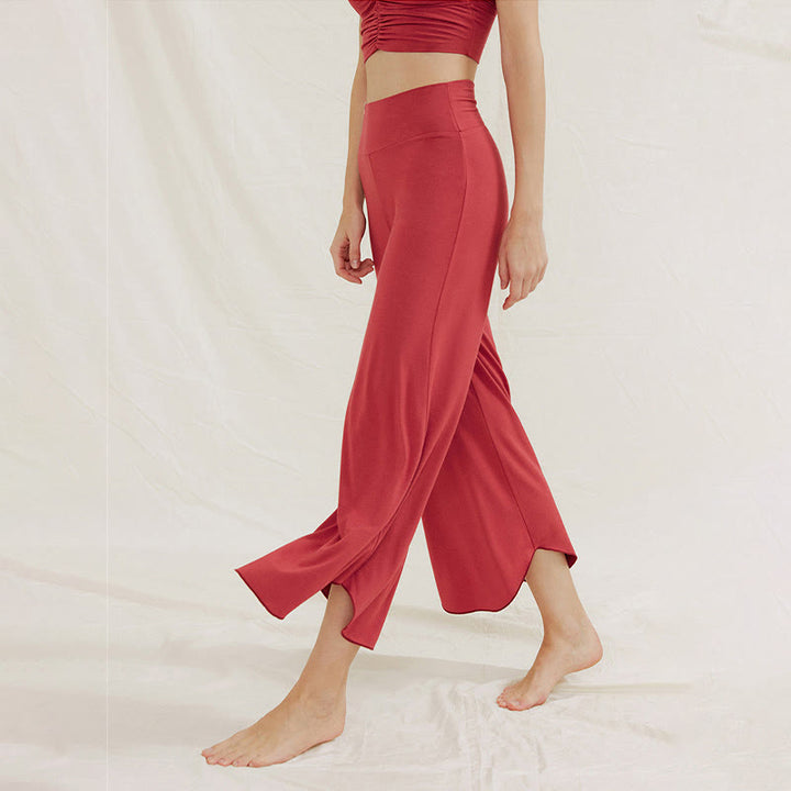 Pantalon large Leica décontracté uni ample à ourlet géométrique irrégulier pour femme Buddha Stones - image 3