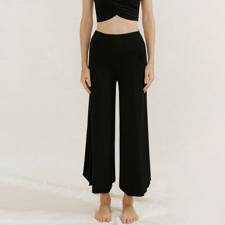 Pantalon large Leica décontracté uni ample à ourlet géométrique irrégulier pour femme Buddha Stones - Noir - US4，UK/AU8，EU36 (L) - image 24