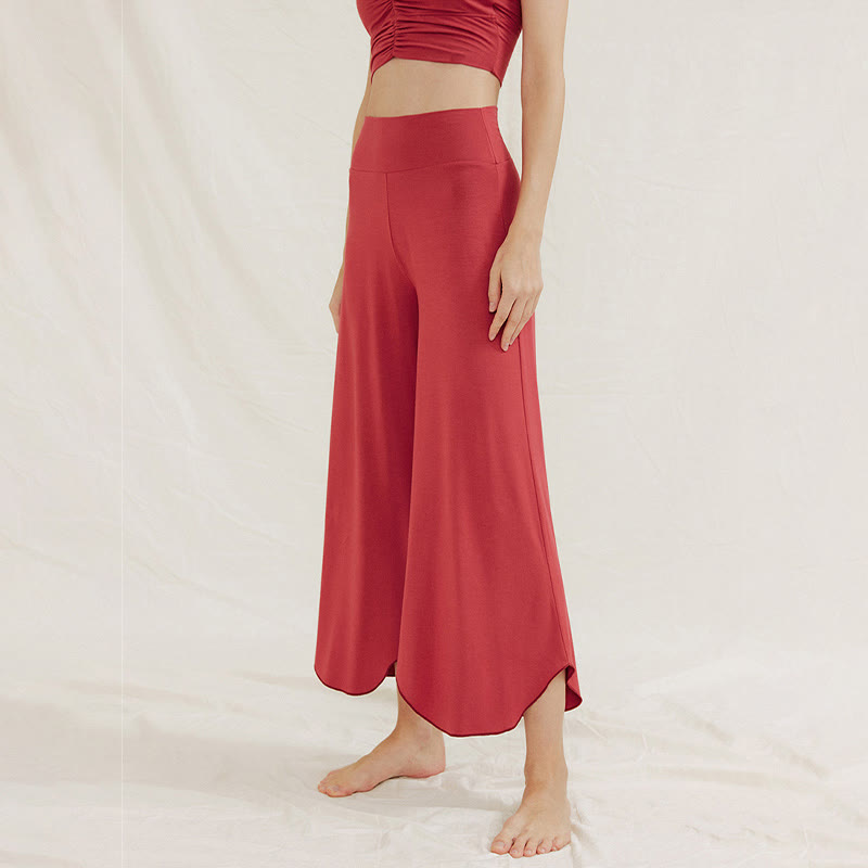 Pantalon large Leica décontracté uni ample à ourlet géométrique irrégulier pour femme Buddha Stones - image 3