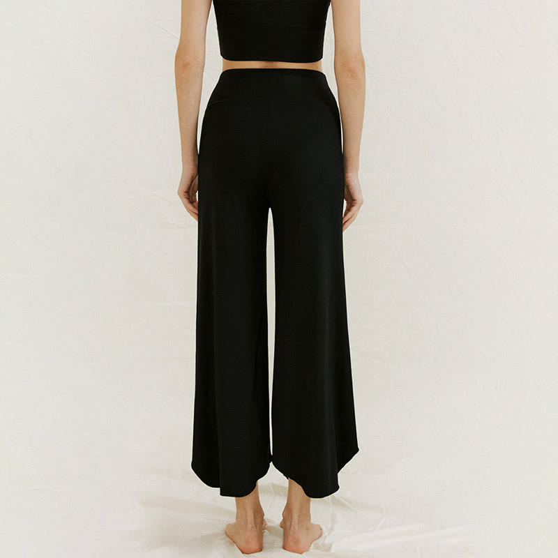 Pantalon large Leica décontracté uni ample à ourlet géométrique irrégulier pour femme Buddha Stones - image 25