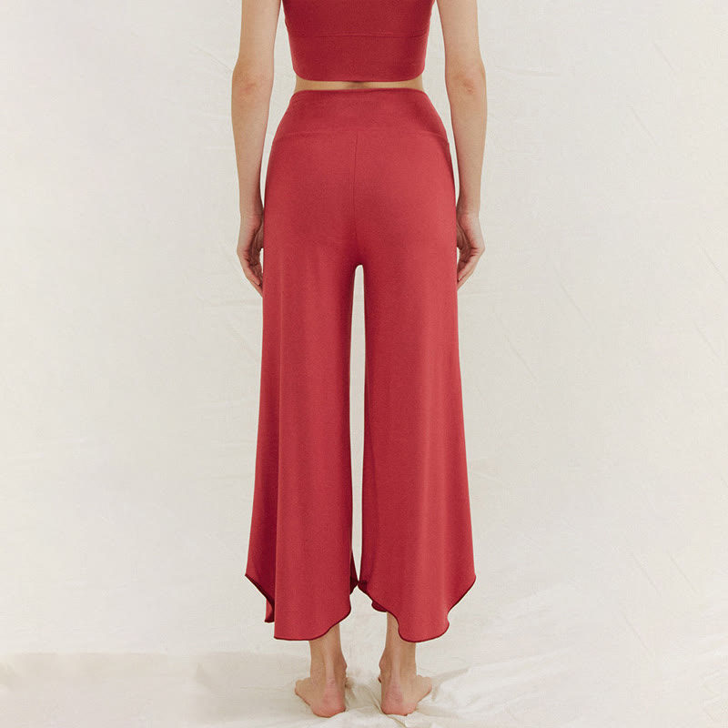 Pantalon large Leica décontracté uni ample à ourlet géométrique irrégulier pour femme Buddha Stones - image 1