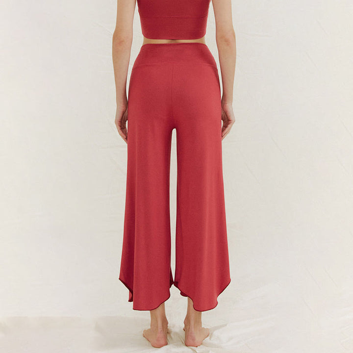 Pantalon large Leica décontracté uni ample à ourlet géométrique irrégulier pour femme Buddha Stones - image 1