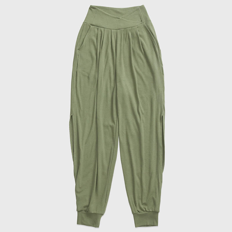 Pantalon décontracté en élasthanne avec ourlet fendu et poches pour femme Buddha Stones - Vert mer moyen - US6，UK/AU10，EU38 (XL) - image 12