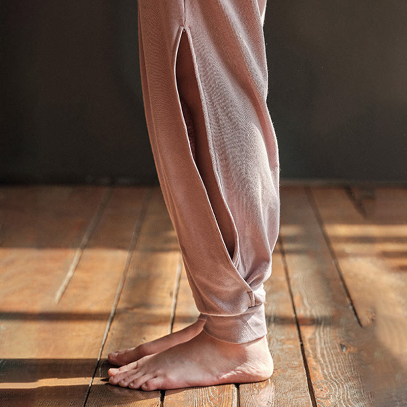 Pantalon décontracté en élasthanne avec ourlet fendu et poches pour femme Buddha Stones - image 6