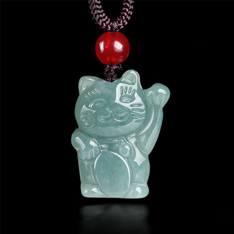 Collier pendentif en jade porte-bonheur Buddha Stones et chat porte-bonheur - Aqua Jade - image 9
