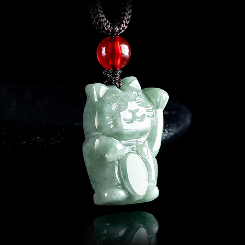 Collier pendentif en jade porte-bonheur Buddha Stones et chat porte-bonheur - image 2