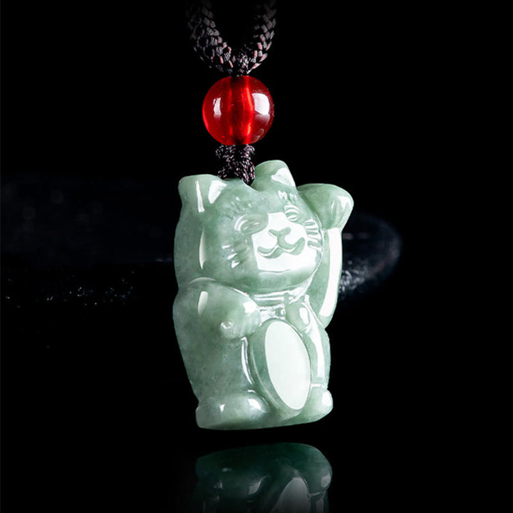 Collier pendentif en jade porte-bonheur Buddha Stones et chat porte-bonheur - image 2
