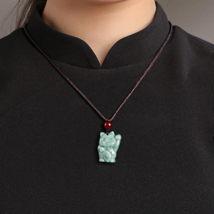 Collier pendentif en jade porte-bonheur Buddha Stones et chat porte-bonheur - image 10