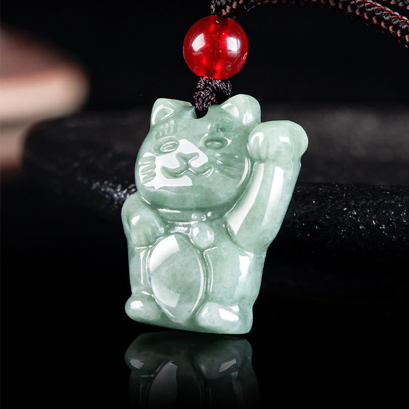 Collier pendentif en jade porte-bonheur Buddha Stones et chat porte-bonheur - image 3