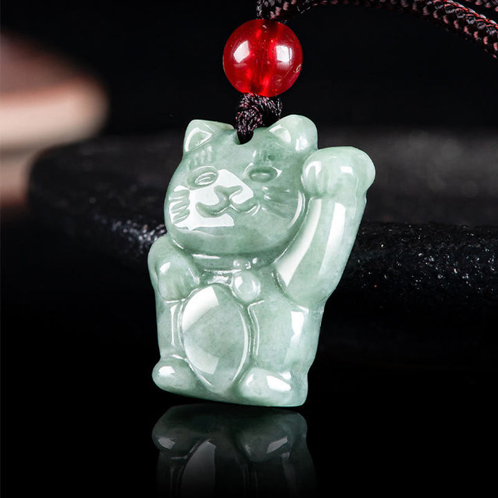 Collier pendentif en jade porte-bonheur Buddha Stones et chat porte-bonheur - image 3