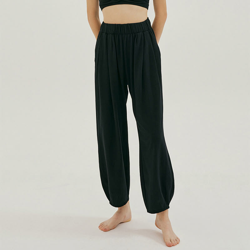 Pantalon sarouel décontracté uni respirant ample pour femme avec poches Buddha Stones Leica - Noir - US4，UK/AU8，EU36 (L) - image 7